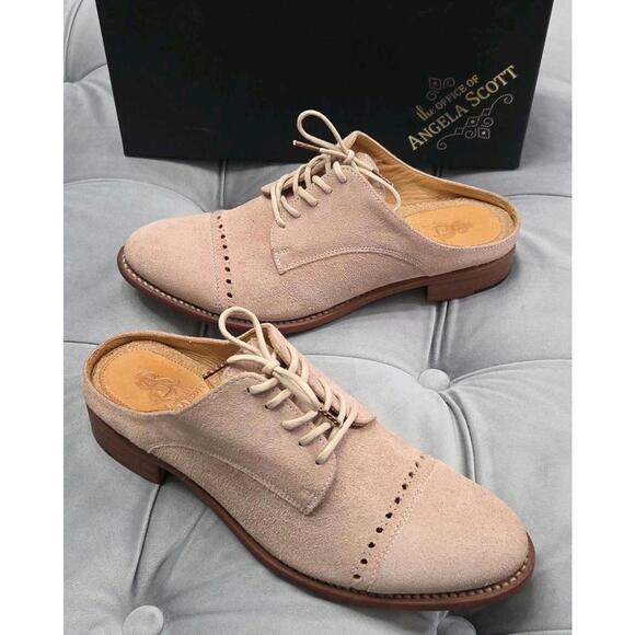 The Office Of Angela Scott Shoes - The Office Of Angela Scott Pink Suede Mules Oxfords SlipOn Womens Shoes 37 7